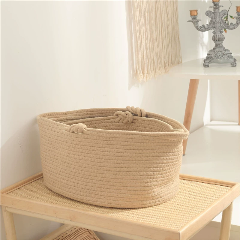 Плетёные хлопковые корзины Handwoven Cotton Rope Storage Baskets - белые/коричневые, наборы маленькие и большие для игрушек, одежды, закусок