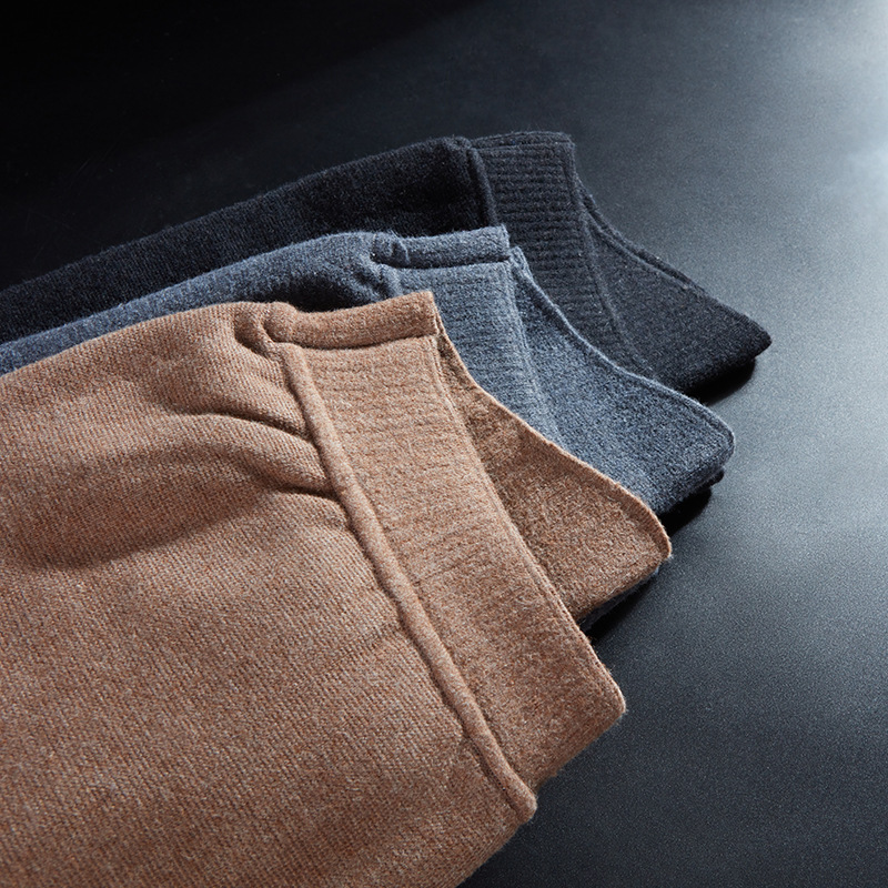 Men's winter fleece trousers, unisex, plus size, thick wool trousers, high-waisted, slim fit, warm knitted trousers