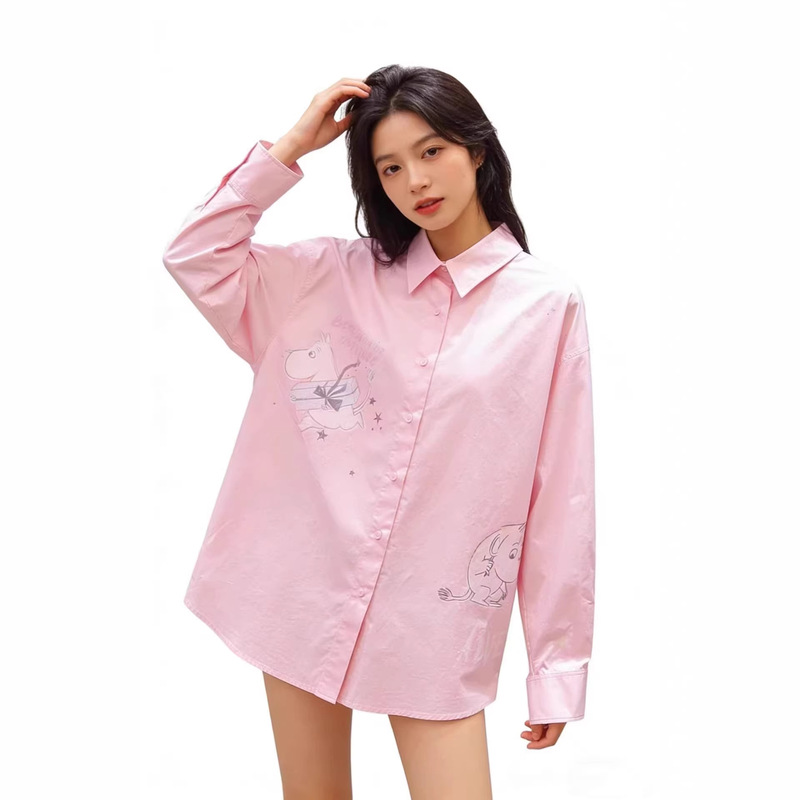 Mo** Mall Same Style 2026 Spring New Fashion Casual Loose Cartoon Letter Print Long-Sleeve Shirt