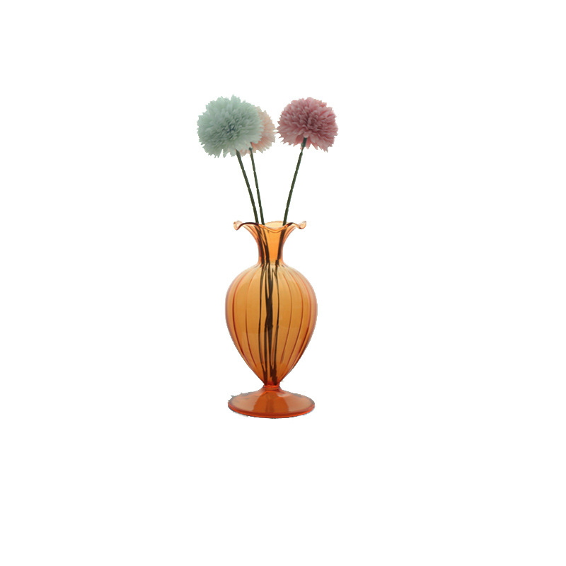 Estilo europeo retro simple boca de vidrio gran vientre serie florero de vidrio sala de estar estudio en casa decoración de noche Lily