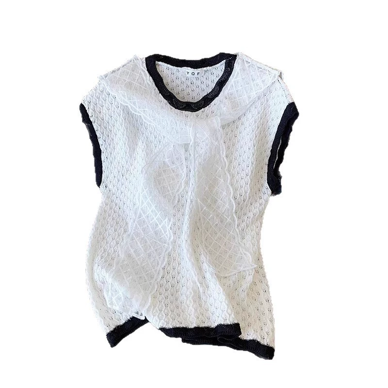 Lace yellow cloak, summer knitted design sweater, with short sleeve, trend of season