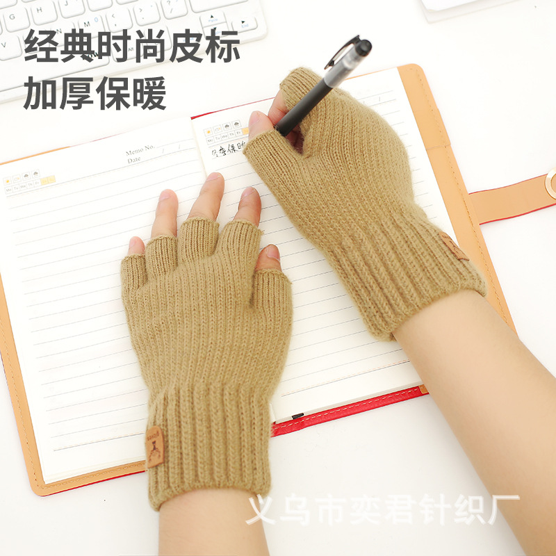 Nuevos guantes de medio Dedo de los hombres a prueba de frío cálido forrados de lana engrosada Otoño e Invierno pantalla táctil escritura guantes de ciclismo al por mayor