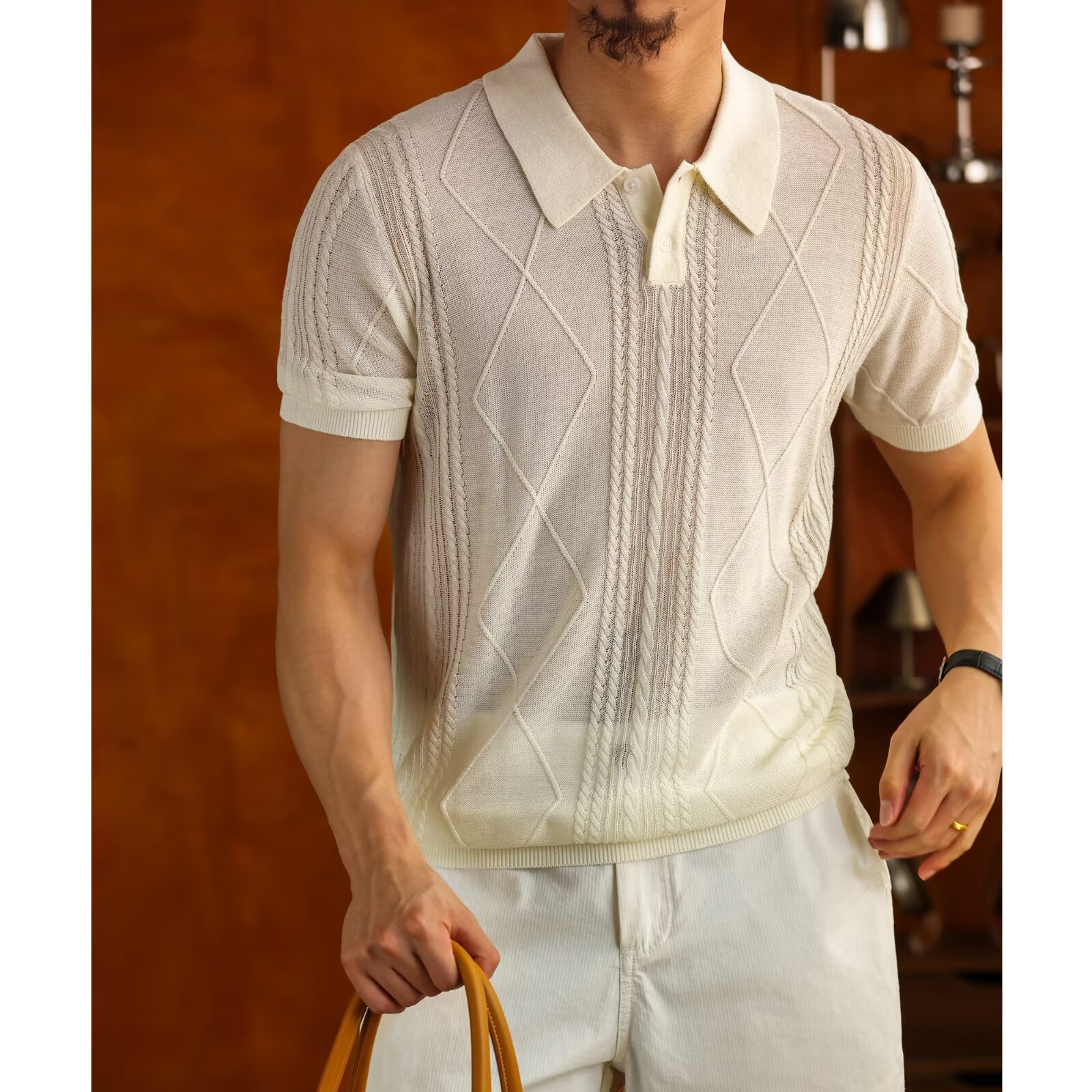 Polo camiseta camiseta de punto camiseta de manga corta camiseta de hombre estereoscópico torsión flor vieja viento de verano fábrica transfronteriza al por mayor