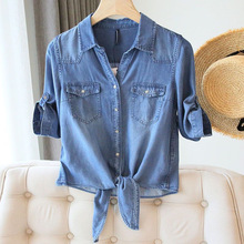韩版春夏季女装短袖外套牛仔衬衫小披肩修身短款薄款牛仔小外套