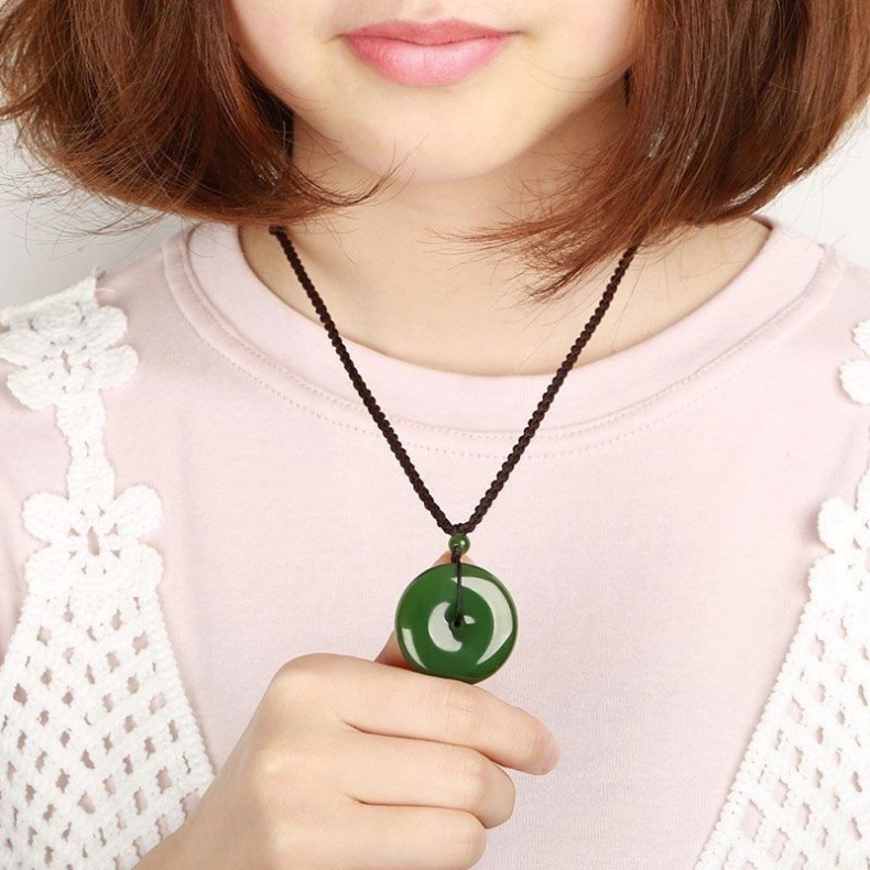 Mặt dây chuyền ngọc bích Hetian Tân Cương tự nhiên hình khóa bình an — Khóa an toàn jasper nhỏ, Khóa an toàn jasper lớn chi tiết 7