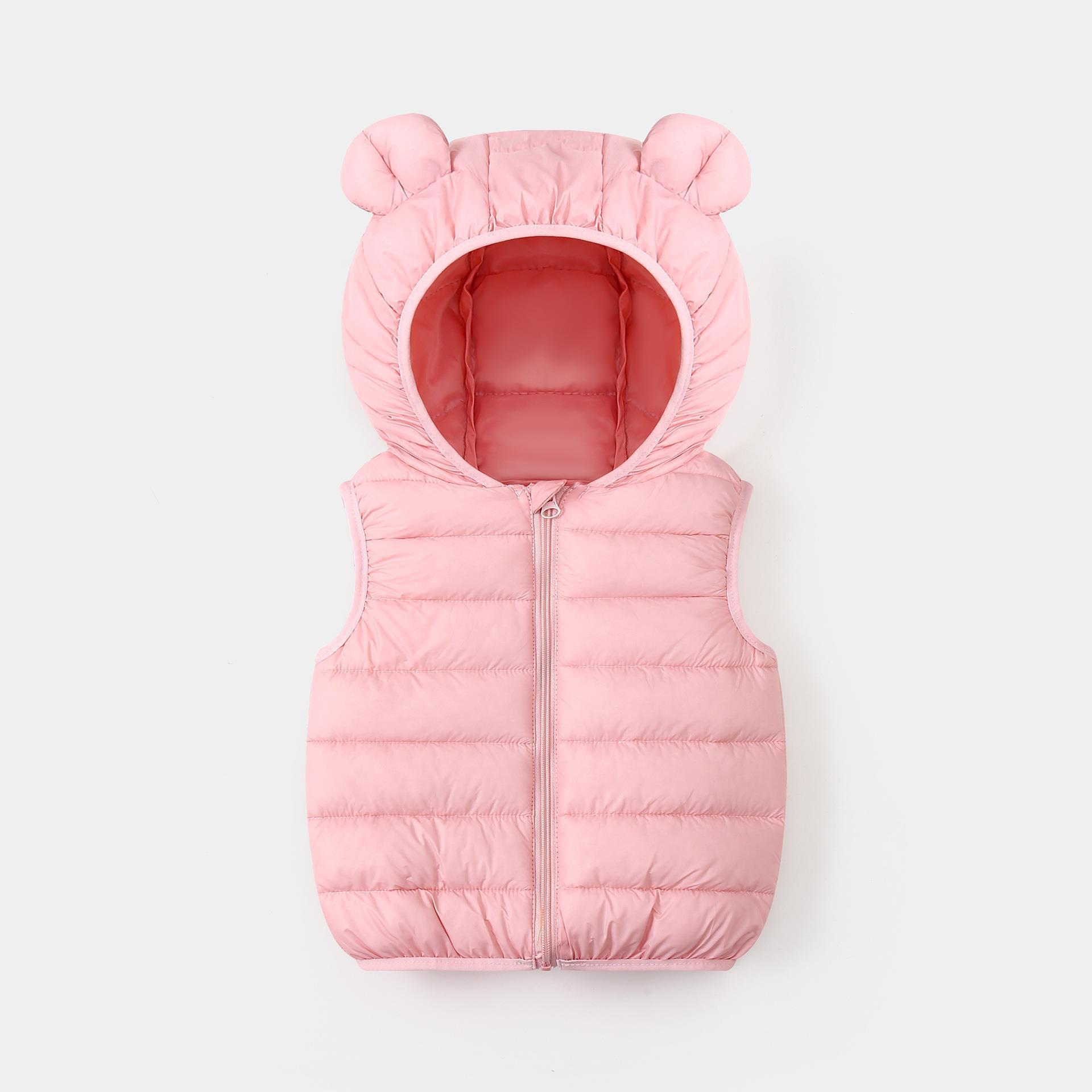 Chaleco de algodón con capuchón de color sólido chaleco de algodón de pluma para niños y niñas lindos y delgados hombros primavera y otoño caliente dentro y fuera