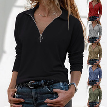 2024欧美跨境秋冬亚马逊TEMU新款女装针织面料翻领拉链休闲长袖女