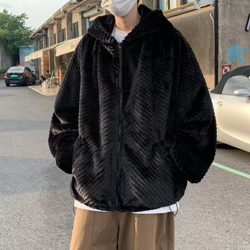 Long velvet faux rabbit fur water ripple coat oversize design sense niche original design lamb wool cotton-padded coat jacket