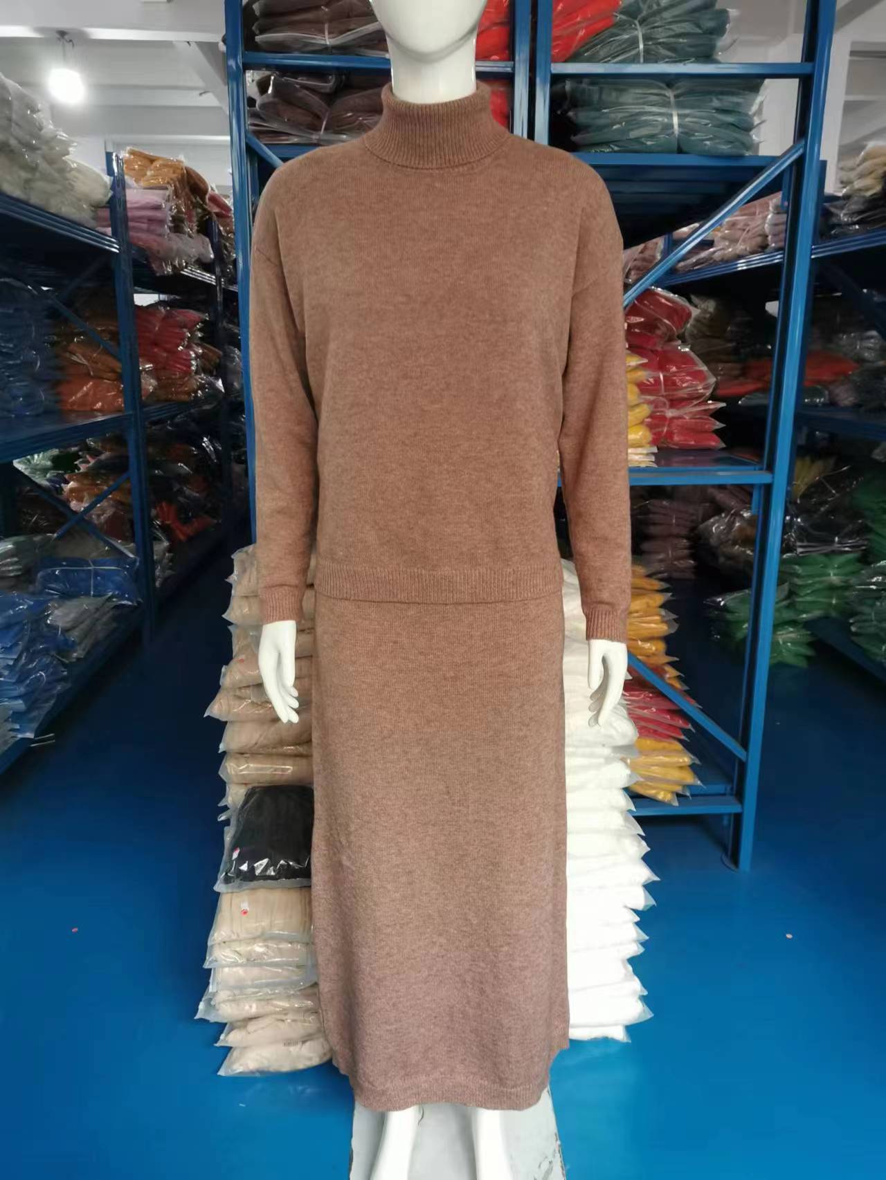 New Sweater Dress Autumn And Winter Turtleneck Long Dress Two-Piece Set Solid Color Knitted Dress 28 Undefined