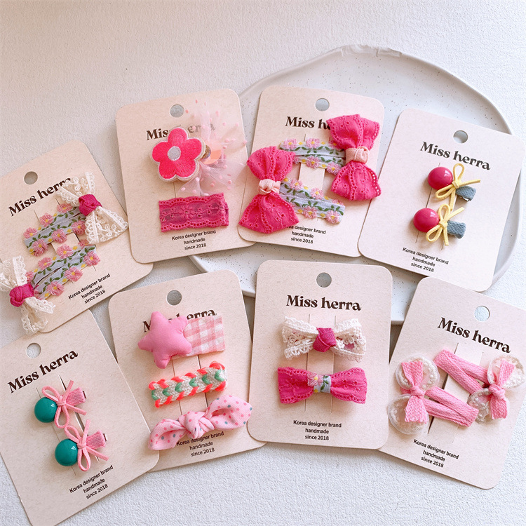 New Pink Butterfly Bow Hair Clip for Children, Embroidered Water Drop Design, Girl's Side-Swept Hair Pin, Set of 2