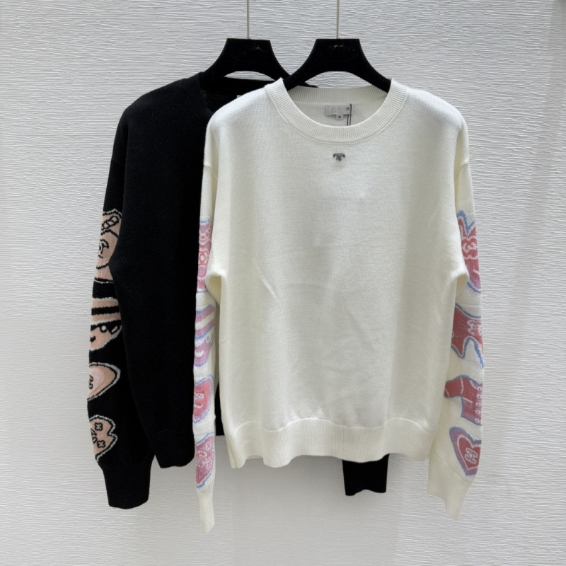 南油高版本CD家25早秋新款丹顶鹤字母刺绣圆领长袖针织衫羊绒毛衣