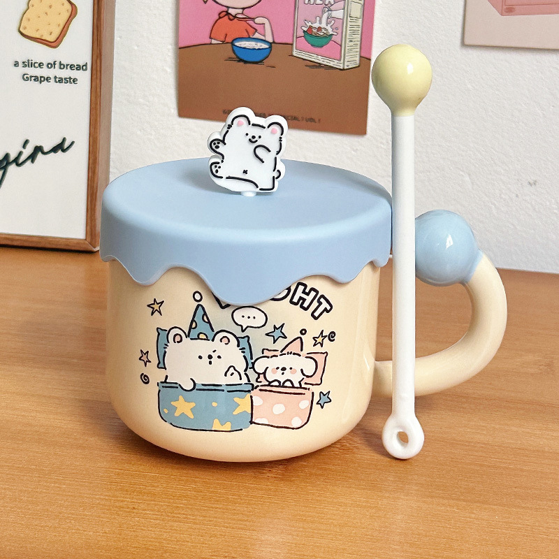 Líneas lindas para cachorros tazas de agua de cumpleaños regalo de mano tazas de cerámica de oficina tazas de café con tapa tazas de pareja
