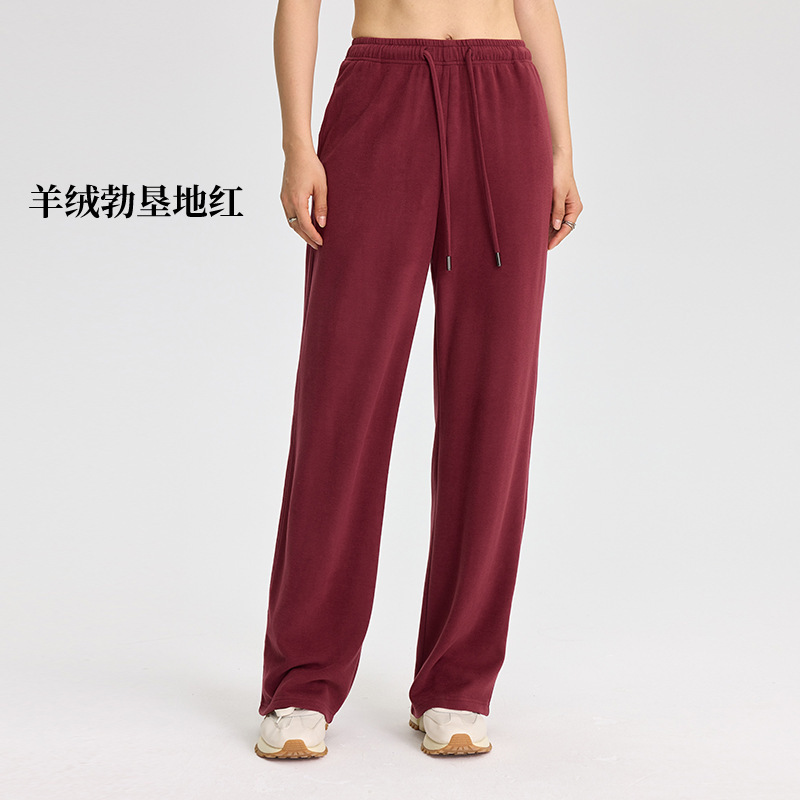 女士羊绒休闲裤冬季新款韩版保暖宽松显瘦双色羊绒拼接阔腿裤|undefined