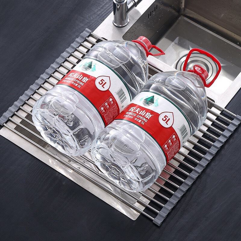 キッチンステンレス鋼折りたたみ排水ローラーシャッターシンク排水ラック排水防カビシリコン収納ラック排水ラック|undefined