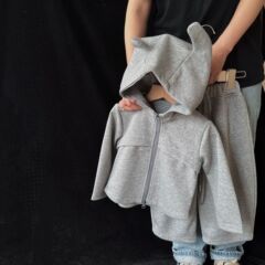 韩版儿童卡通耳朵连帽套装2025秋冬新款洋气男女童休闲卫衣两件套