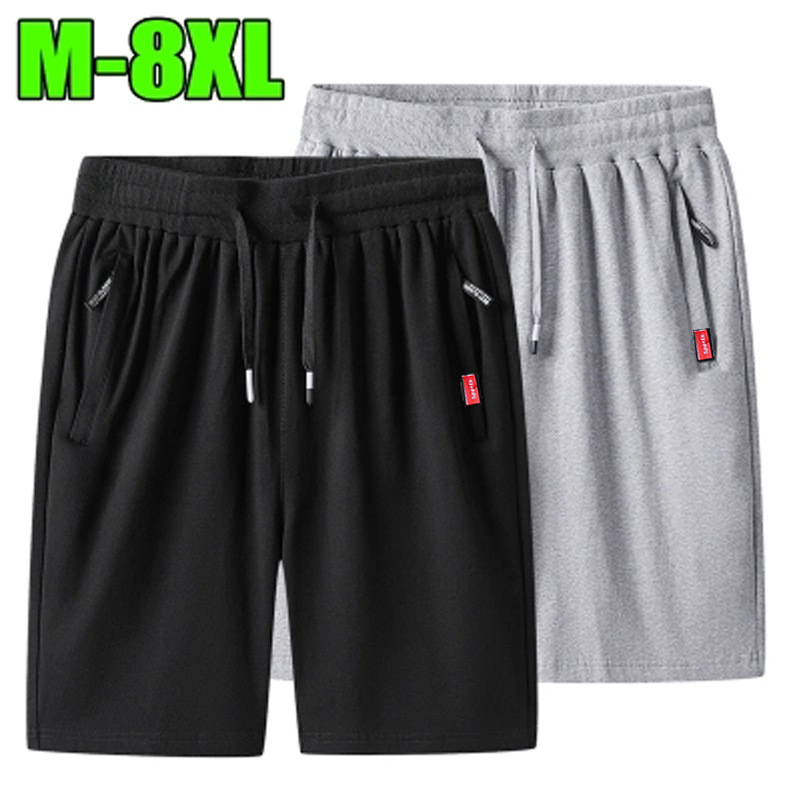 Pure Cotton Sports Casual Shorts for Men, Summer Thin Breathable Knit Five-Point Pants with Pockets and Zipper, Large Size Mid-Length Pants