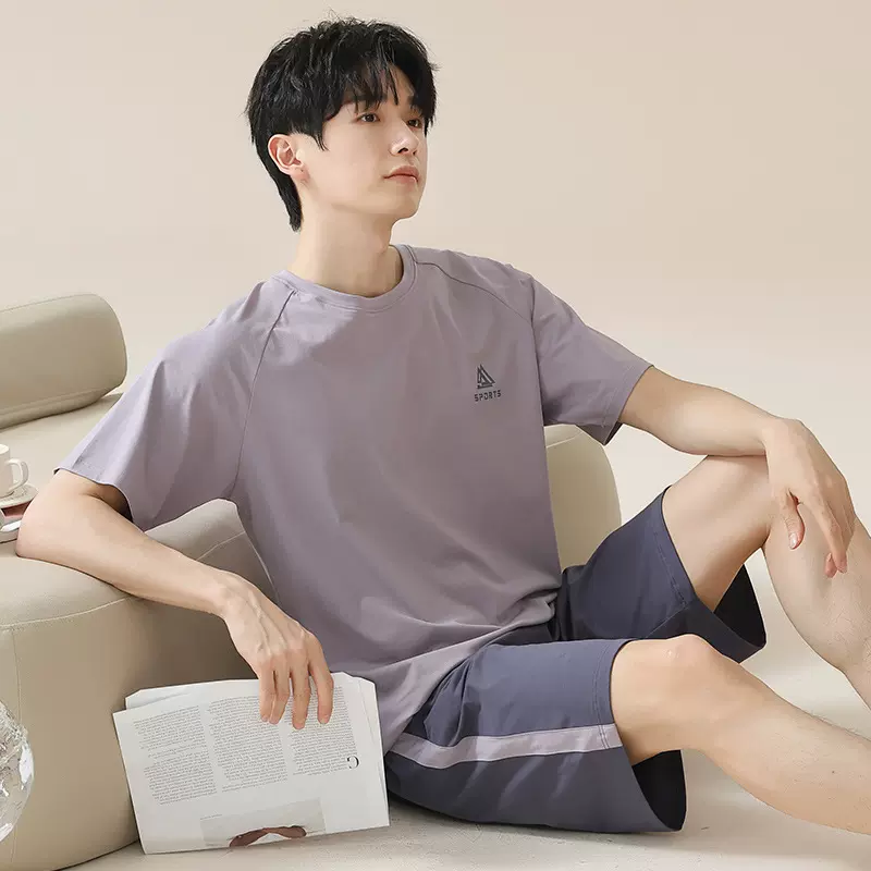 【凉感】睡衣男夏纯棉薄款短袖短裤可外穿夏天套头纯棉睡衣男