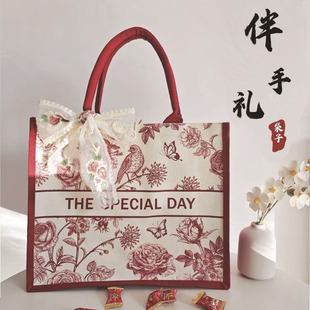 New Chinese-Style Wedding Tote Canvas Bag Bridesmaid Gift Bag with Birdsong and Floral Fragrance Custom Bridesmaid Tote Gift Bag