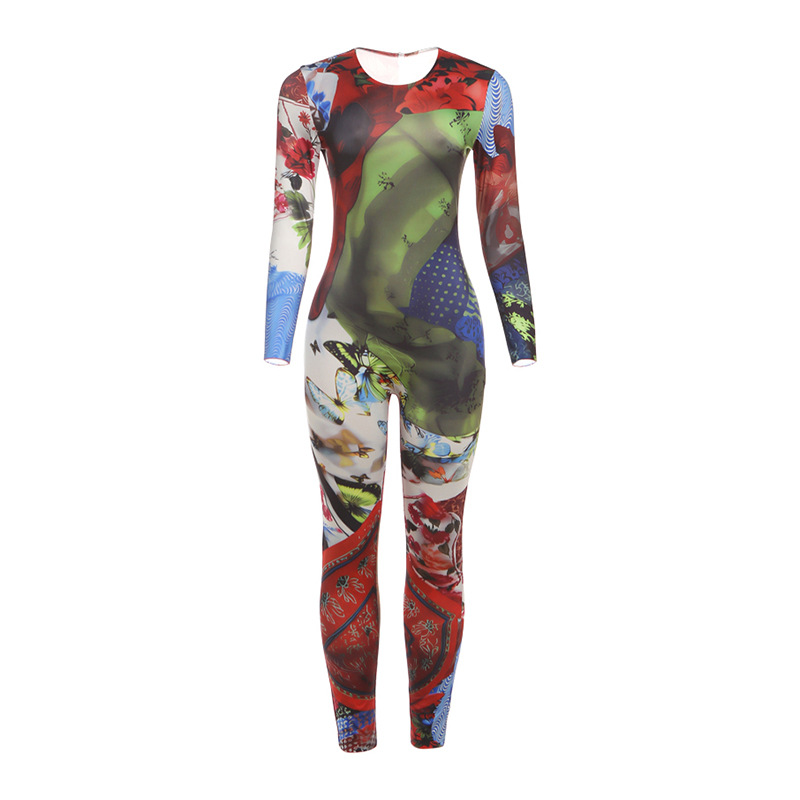 Women's Clothing Women's 3D Digital Print Jumpsuit Style Autumn Streetwear Tight Long Sleeve Personalized Romper_voghion.com