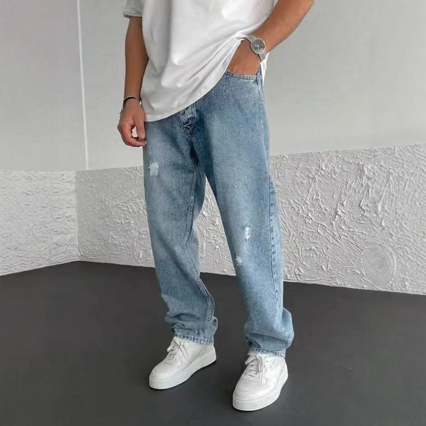 European And American Stretch Men's Jeans Trend Ripped Zipper Small Feet Trousers_mkmklike.com