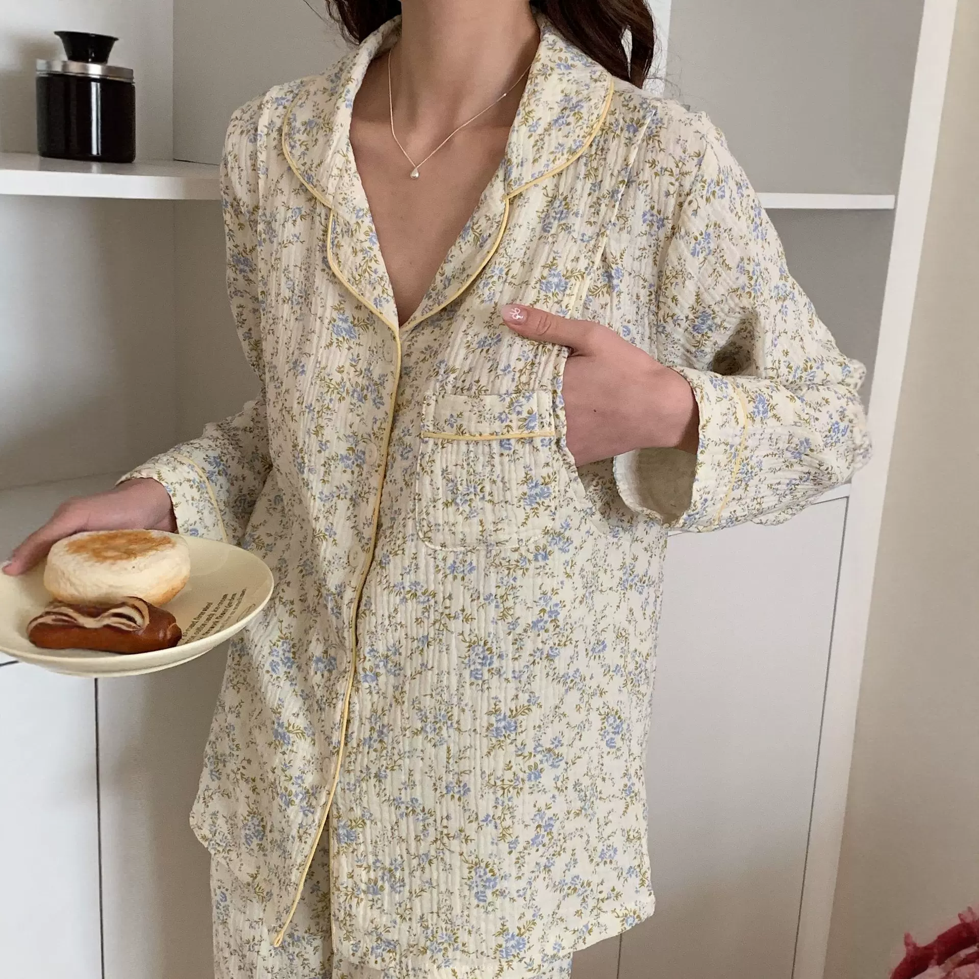 新款碎花长袖睡衣套装月子服可哺乳秋冬保暖亲肤透气家居服