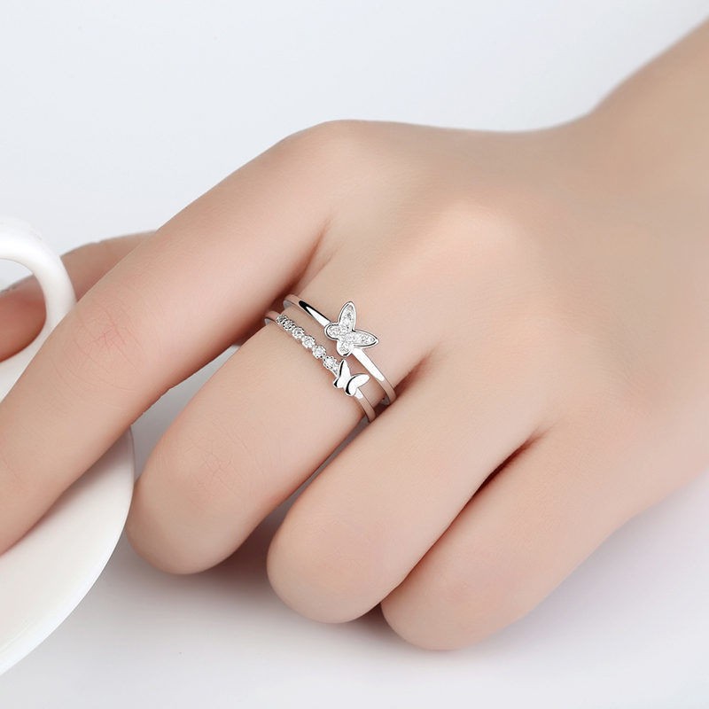 Anello aperto a farfalla in argento con zircone donna regolabile_voghion.com