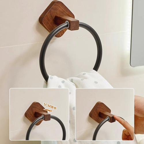 Walnut punch-free towel ring bathroom toilet solid wood towel rack creative hanging rack storage rack