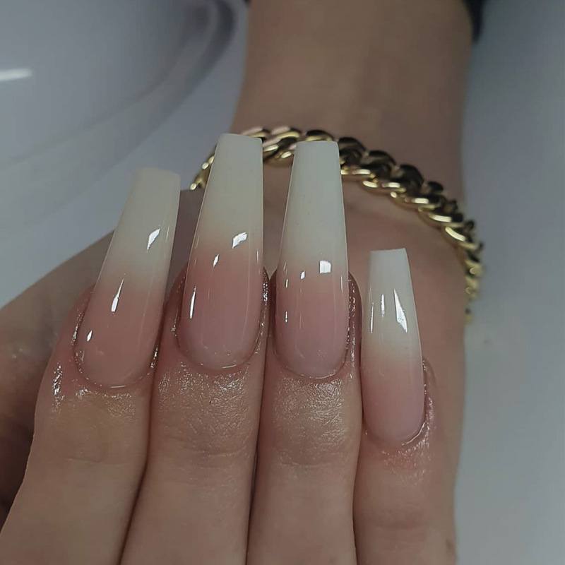 24 pieces per box super long ballet nail high sense jelly white gradient popular nude color nail art fake nail nail wholesale