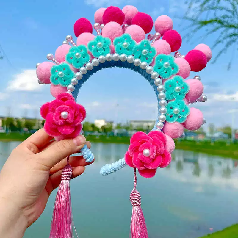 Головные уборы Пекинской оперы, детский обруч для волос в стиле оперы, поворотная палочка, ручная работа, комплект материалов «сделай сам», полный набор национальных модных аксессуаров для волос, аксессуары, готовая продукция