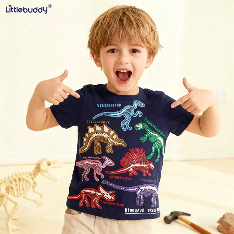 加工定制童装2025春夏装新款童T恤 夜光恐龙新款短袖上衣儿童t恤