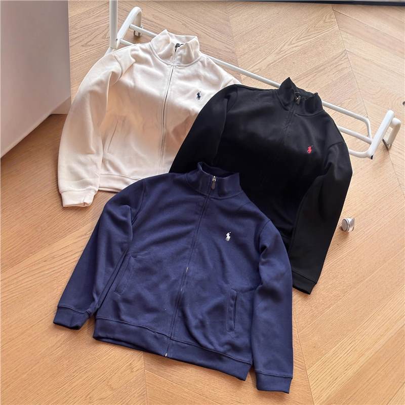 Cross-Border R/L Classic Polo Embroidered Logo Full Zipper Stand Collar Knitted Cardigan Jacket Pure Color Casual Jacket