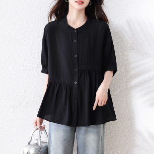 Real Shot of Summer New Fat Loose Casual Large Size Short-Sleeved Cardigan Shirt Top