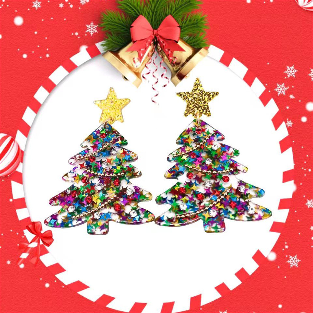 1 Pair Classic Style Christmas Tree Inlay Titanium Steel Rhinestones Drop Earrings display picture 2