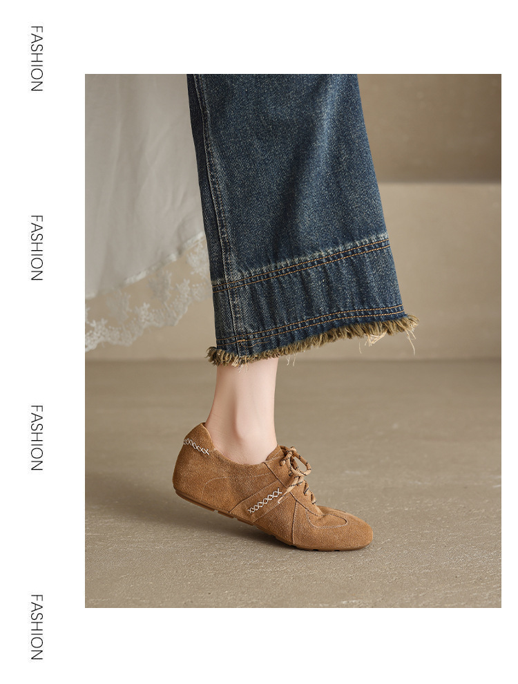 Giày sneaker nữ cổ điển mũi tròn chất liệu da lộn, đế tăng chiều cao, dây buộc — màu nâu chi tiết 9