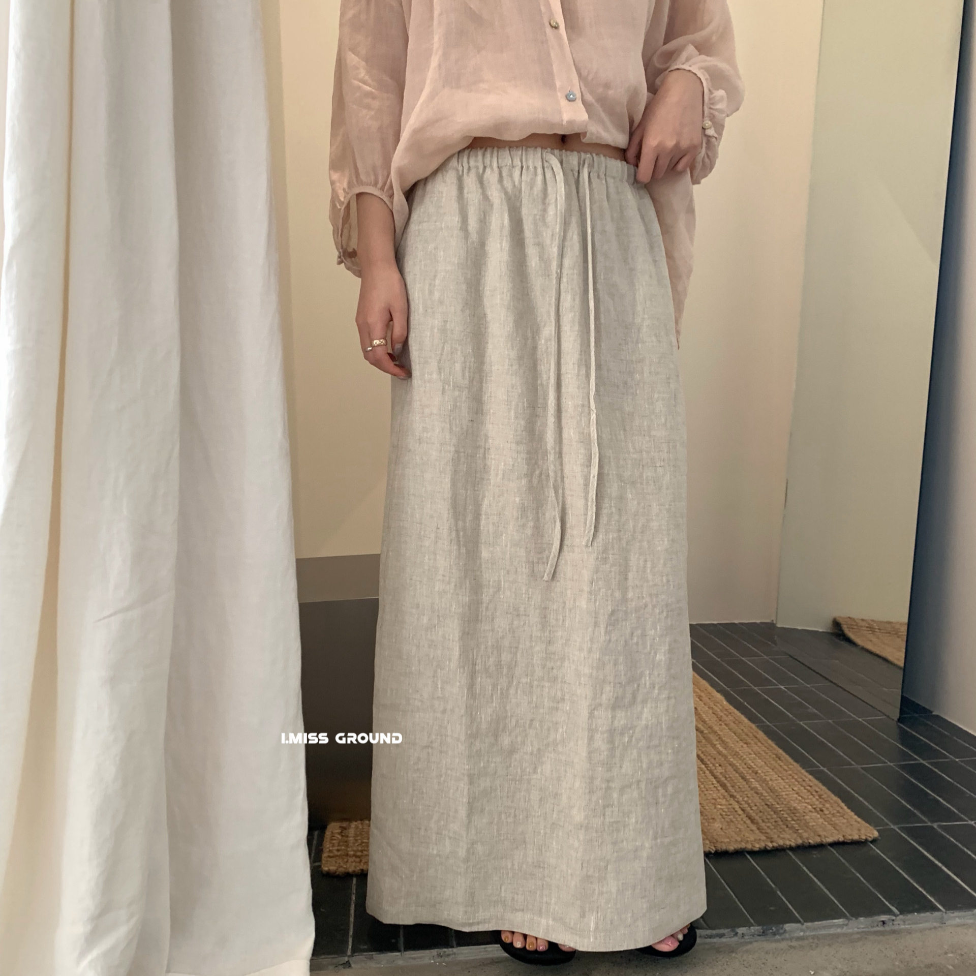 Chân váy linen dài Hàn Quốc cạp thun dây rút phong cách đơn giản — xanh đậm, Xanh da trờicolor, Xanh nước biển, màu tím