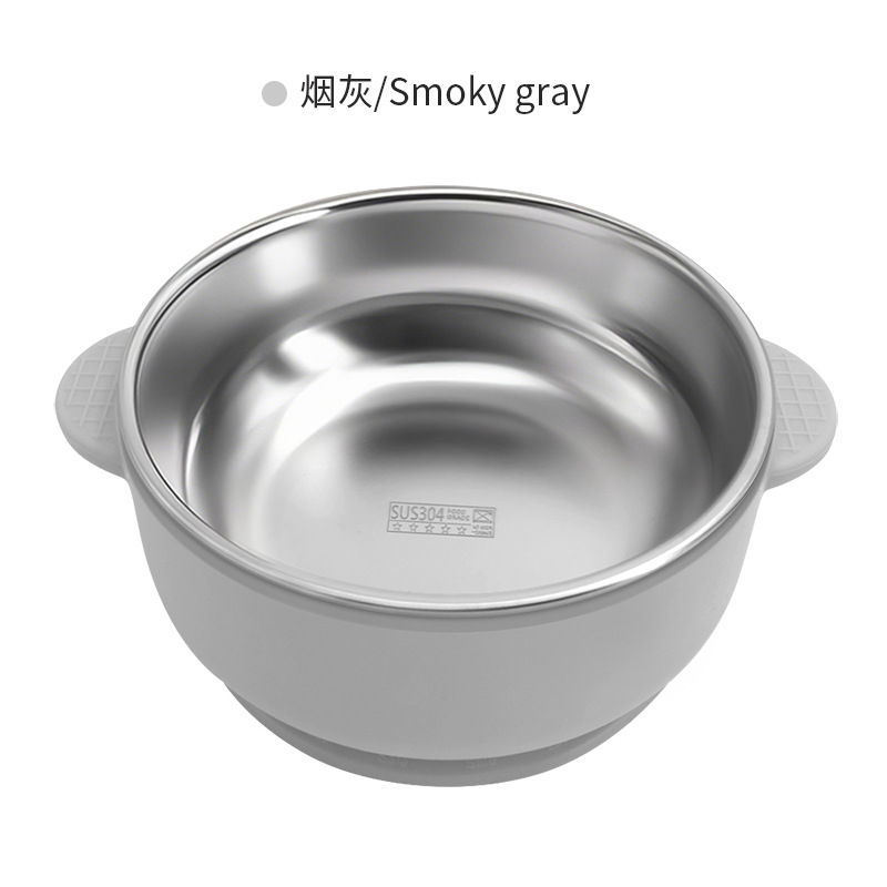 Hot sale 304 acero inoxidable para niños cuencos de arroz cubiertos de doble capa de silicona a prueba de quemaduras y caídas