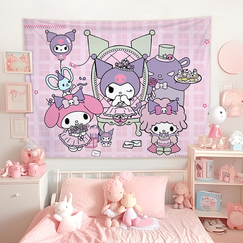 サンリオぬいぐるみクロミキティ猫部屋隠し装饰布寮かわいい少女心挂け毛布壁布|undefined