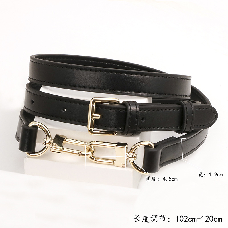 Premium cowhide plain black 1.9cm shoulder strap gold buckle