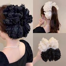 大号夏季蕾丝花边多层蝴蝶结抓夹发饰发夹女羽毛后脑勺鲨鱼夹头饰