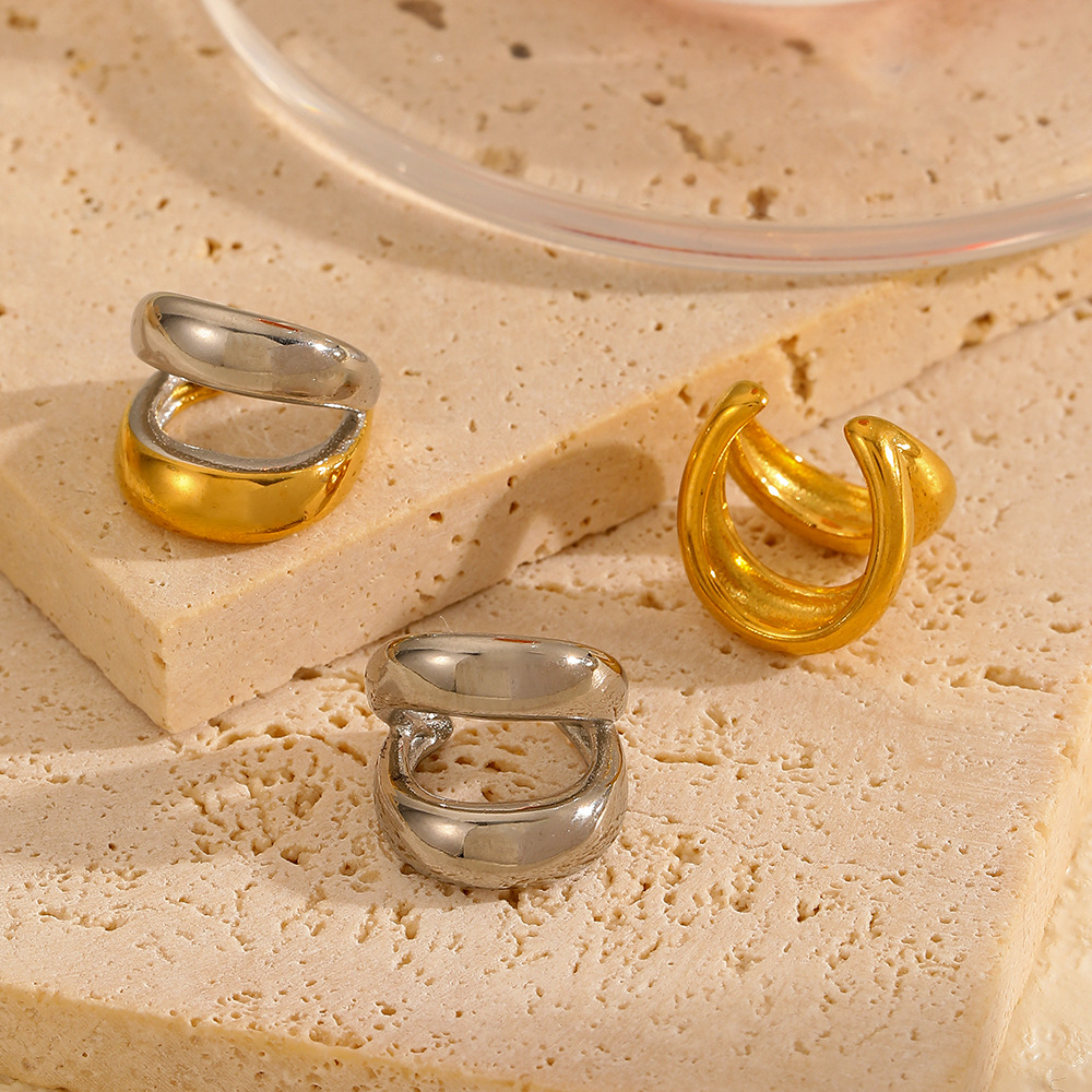 INS Wind Geometry Personality 18k Gold Acero inoxidable Earbone Earplugs Europeos y Americanos Simplificados Doble Capa Earplugs en forma de U