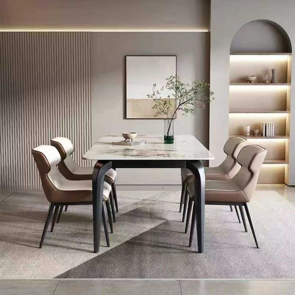 Mesa y silla de comedor de tablero de roca de fondo completo, mesa de comedor de tablero