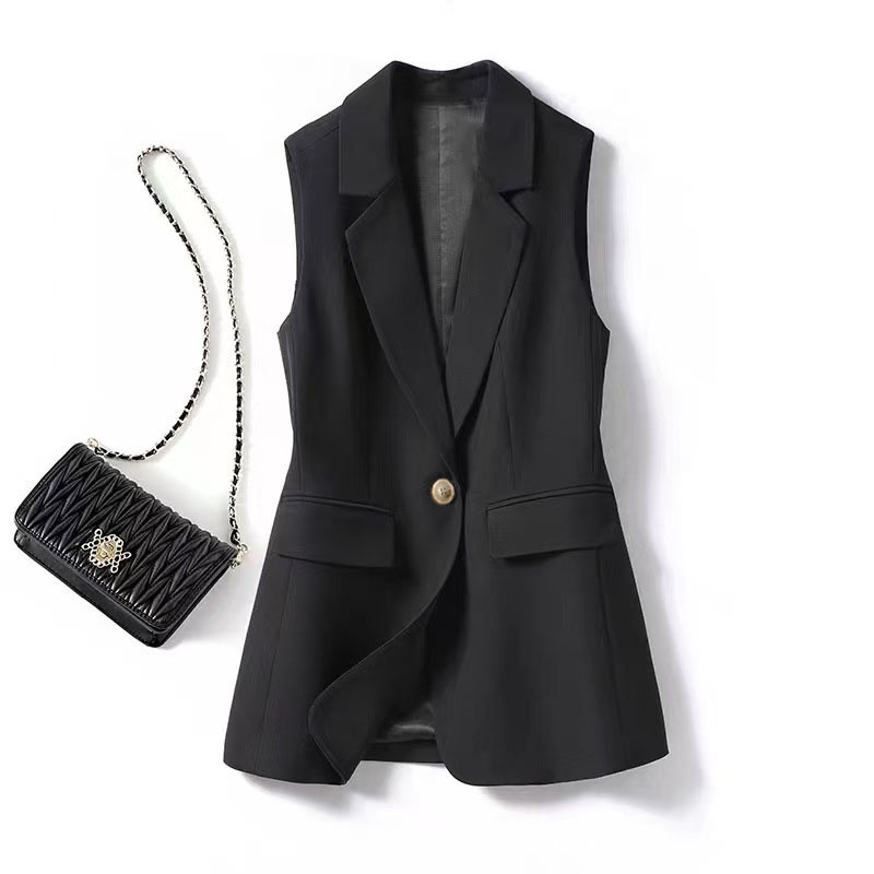 Thin Black Suit Vest for Women, Summer Jacket, Spring & Fall Petite Sleeveless Waistcoat, Vest, Suit Vest for Outer Wear