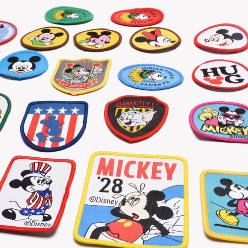Cartoon fabric patch, round badge, clothing accessories, weaving label series badge, no backing adhesive, edge stitching, weaving tag