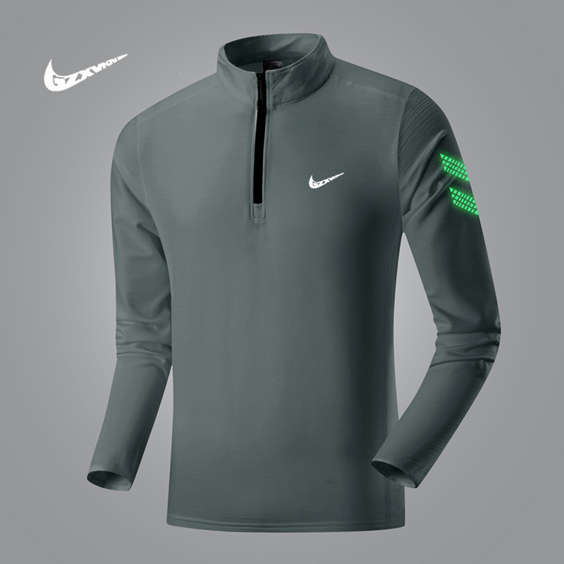 Spring Men's T-Shirt Sports Fitness Clothing Suit Basketball Running Sportswear Cross-Border High Elastic Half-Zip Fitness Clothing