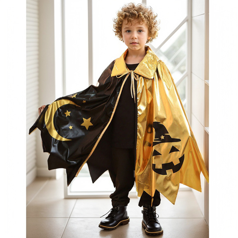 2025新型ハロウィーン子供マント五星魔女服魔法使いプリントマントセットが国境を越えて人気がある|undefined