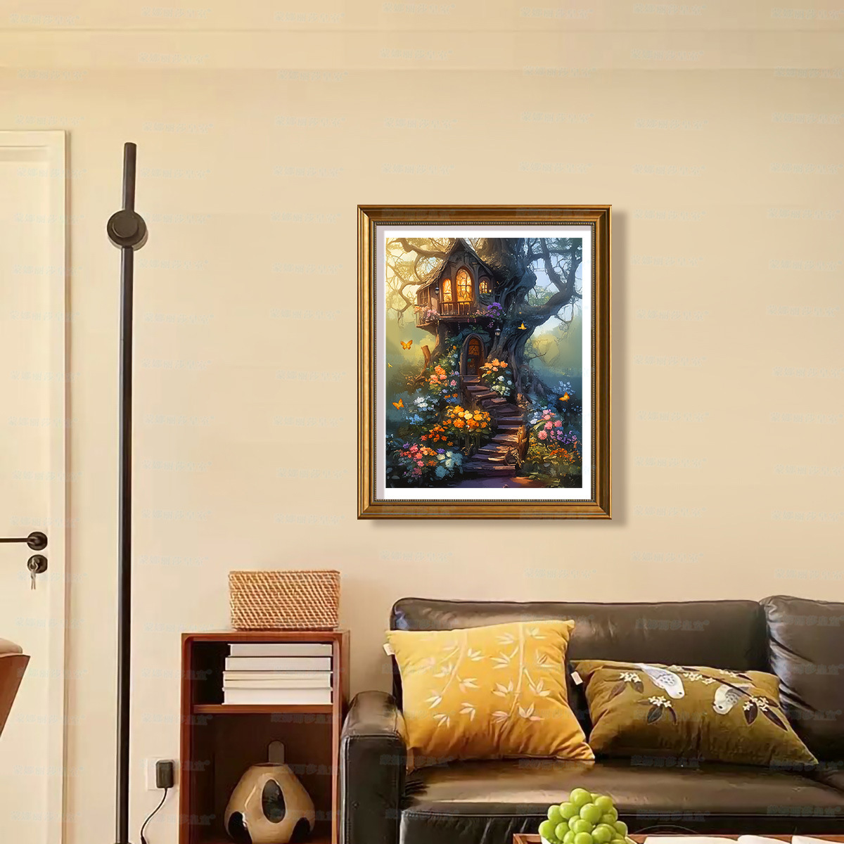 Mona Lisa Real bordado cruzado hermosa casa en el árbol nuevo estilo minimalista fantástico jardín decorativo bordado a mano