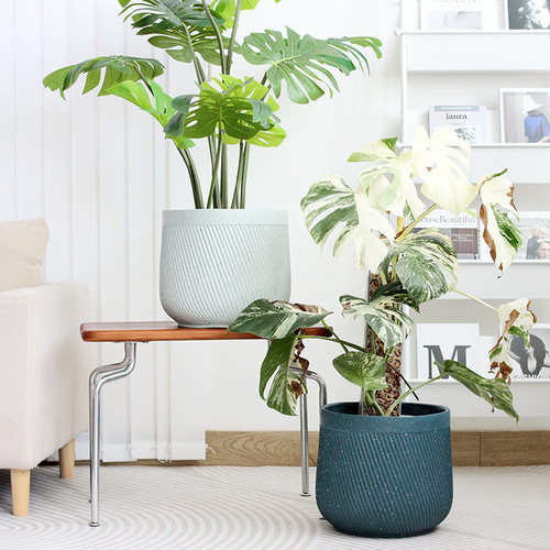 Nordic simple balcony large diameter big belly piano leaf banyan green plant home ceramic magnesium oxide living room floor-standing large flower pot