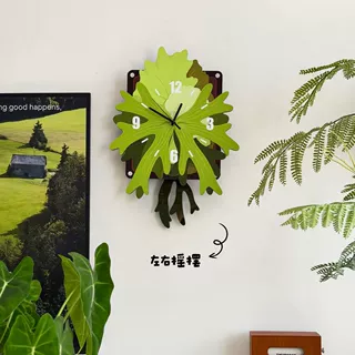 鹿角蕨造型装饰挂墙钟表客厅餐厅热带绿植创意摆动时钟挂钟墙饰品