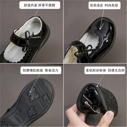 Children's Black Leather Shoes, Performance Shoes for Girls, Princess Single Shoes for Middle Children, Formal Dress Shoes, School Uniform Shoes