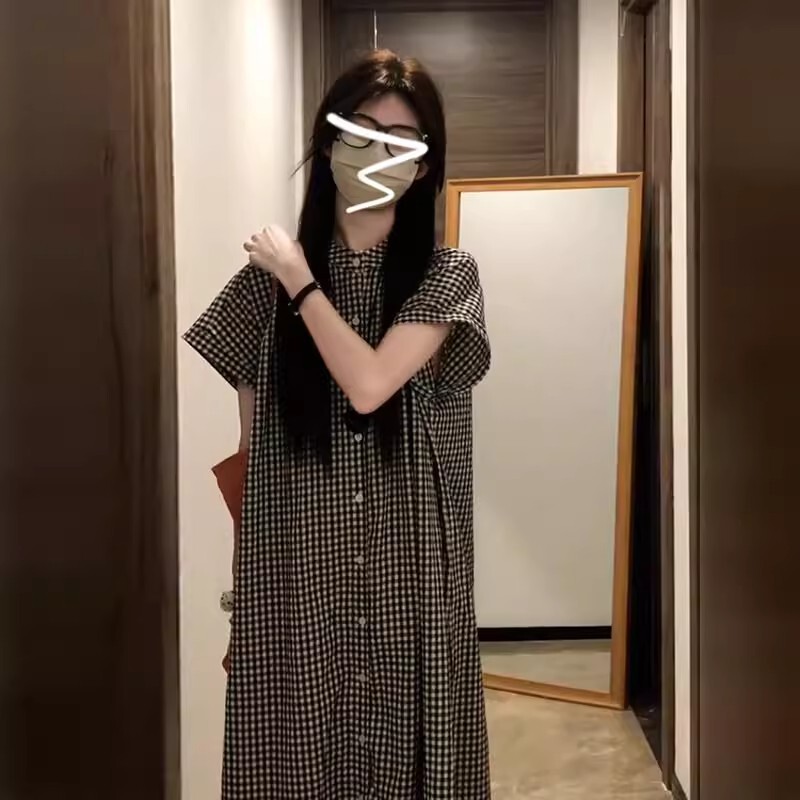 Maternity Tops, Summer Clothes, Korean Style Loose Short-Sleeved T-Shirts, Long Knee-Length Plaid Maternity Dresses for Small People Maternity Tops, Summer Clothes, Korean Style Loose Short-Sleeved T-Shirts, Long Knee-Length Plaid Maternity Dresses for Small People
